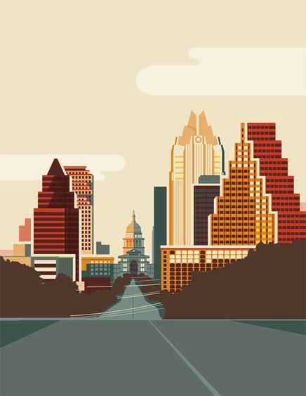 436x564 Cool Poster Of Austin. Austin Texas. I Love This City - Austin Skyline Sketch