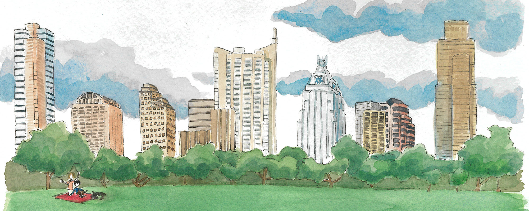2000x800 January Phone + Desktop Wallpaper Downloads By Austin Artist - Austin Skyline Sketch
