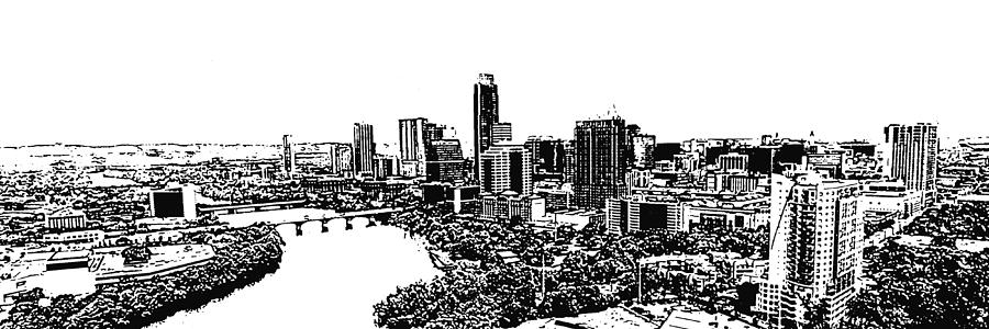 900x300 My Austin Skyline In Stamp Digital Art By James Granberry - Austin Skyline Sketch