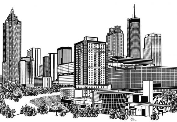 580x400 Skyline Clipart Atlanta Georgia - Austin Skyline Sketch
