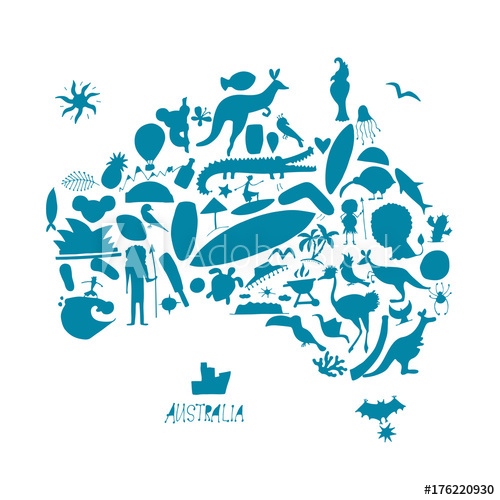 500x500 Australian Map With Icons Set, Sketch For Your Design - Australia Map Sketch