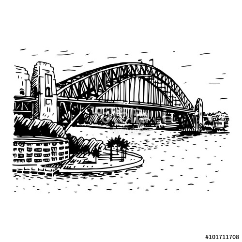 500x500 The Harbour Bridge, Sydney, Australia. Vector Freehand Pencil - Australia Sketch