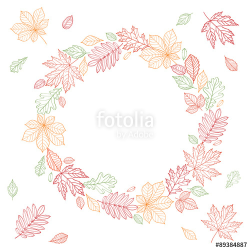 500x500 Autumnal Round Frame. Wreath Of Autumn Leaves. Hand Drawn Autumn - Autumn Leaf Sketch