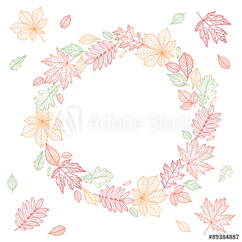500x500 Autumnal Round Frame. Wreath Of Autumn Leaves. Hand Drawn Autumn - Autumn Leaves Sketch