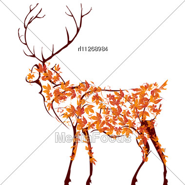 380x380 Stock Photo Sketch Deer Made From Autumn Leaves - Autumn Leaves Sketch