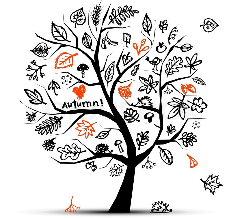 800x756 Autumn Tree, Sketch Drawing For Your Design Stock Vector Colourbox - Autumn Tree Sketch