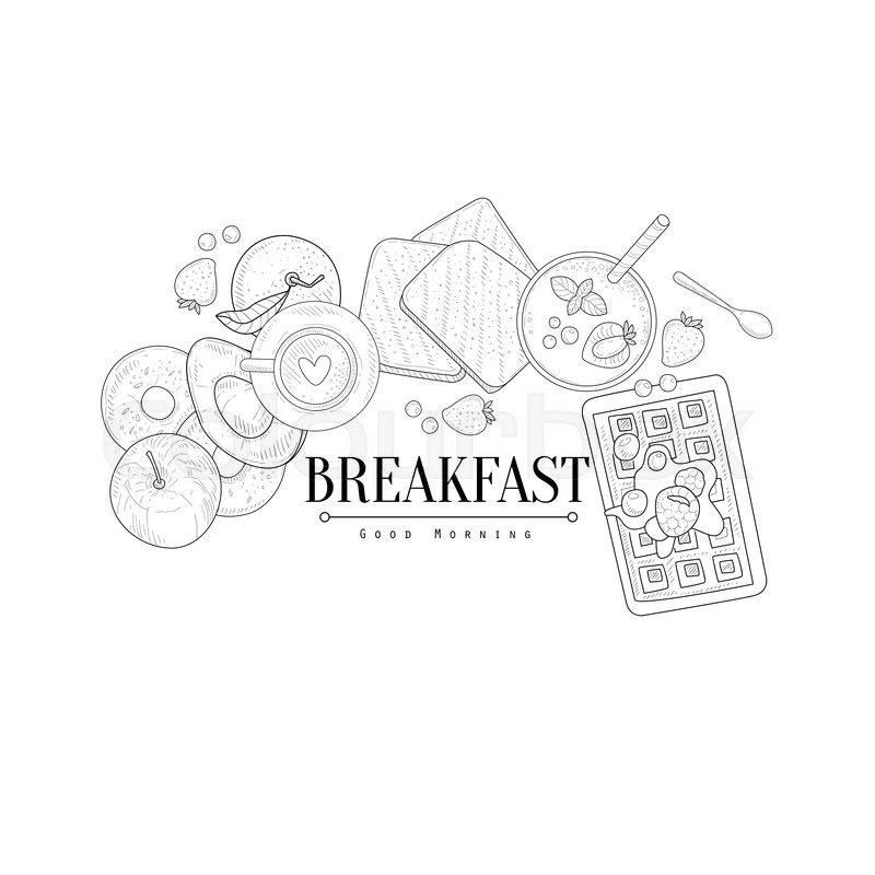 800x800 Breakfast With Waffle And Avocado Hand Drawn Realistic Detailed - Avocado Sketch