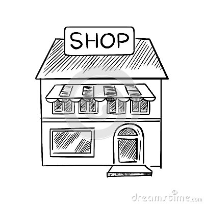 400x400 Store Sketch Shop Signboard Facade Striped Awning Text Isolated - Awning Sketch