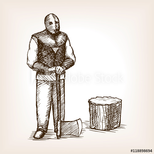 500x500 Executioner Ax Sketch Style Vector Illustration - Ax Sketch