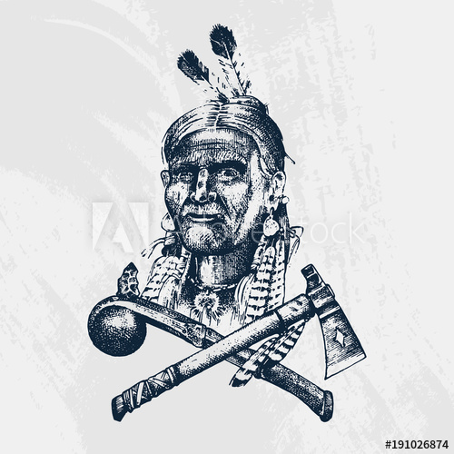 500x500 National American And Native Indian Traditions. Knife And Ax - Ax Sketch