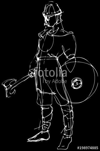 334x500 Sketch Medieval Warrior In Armor With Ax And Shield Stock Image - Ax Sketch