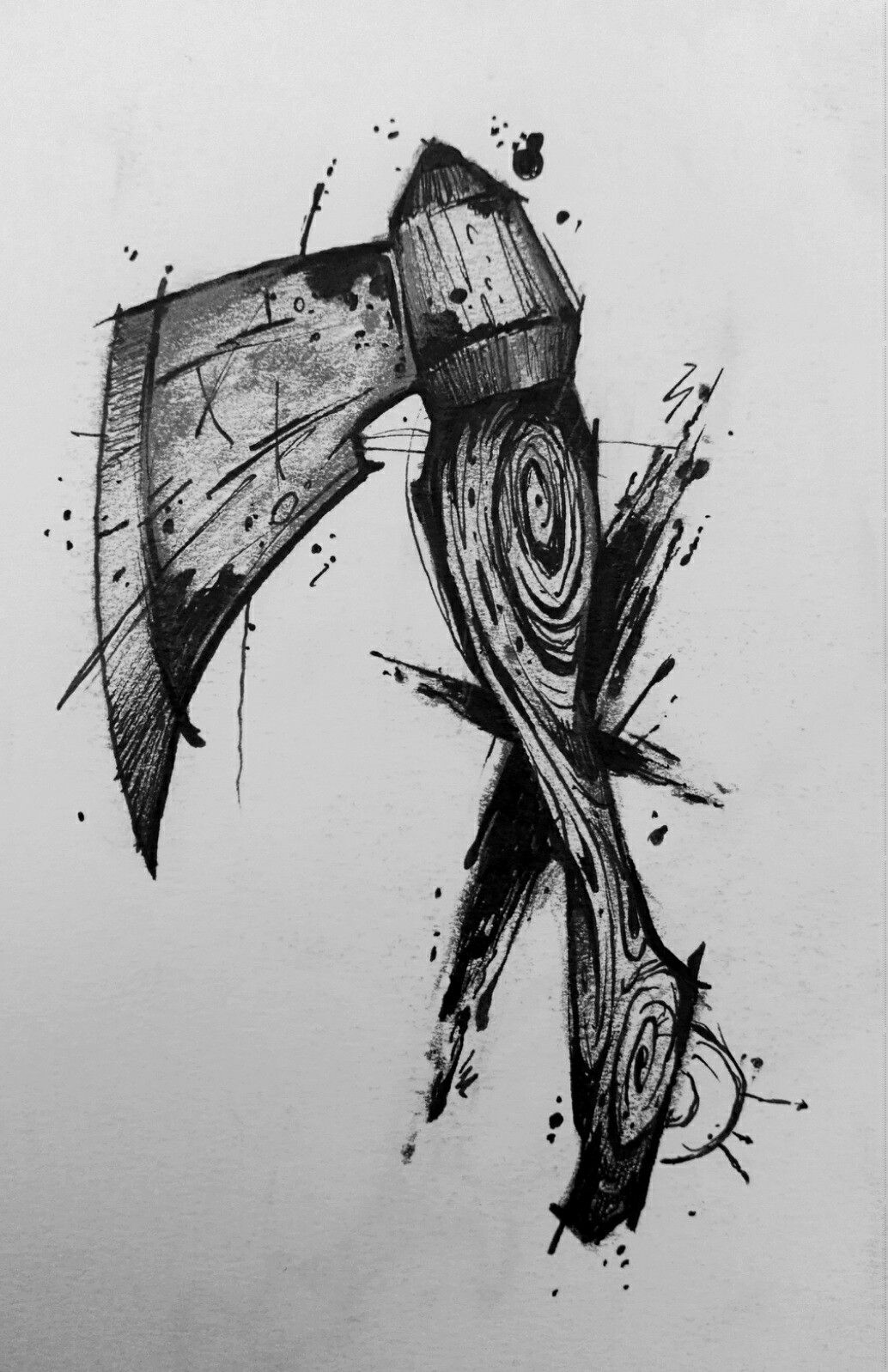 1034x1598 Axe Sketch Style Tattoo Art, Blackandwhite Pen Draw - Axe Sketch