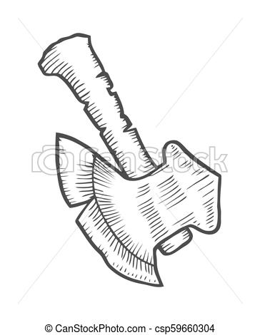 364x470 Hand Drawn Axe Sketch Symbol. Vector Hatchet Element In Trendy Style. - Axe Sketch