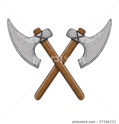 450x468 Viking Axes. Colored Hand Drawn Sketch - Axe Sketch