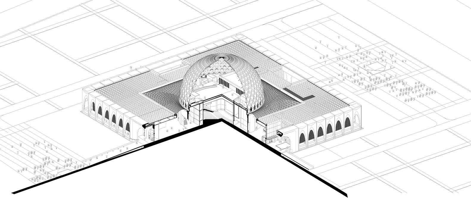 1582x739 Gallery Of Da Chang Muslim Cultural Center Architectural Design - Axonometric Sketch