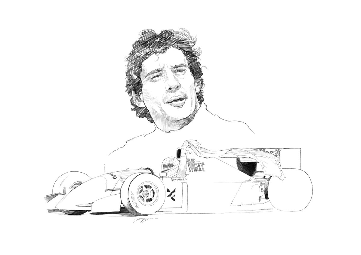 1200x848 Ayrton Senna Illustration On Wacom Gallery - Ayrton Senna Sketch