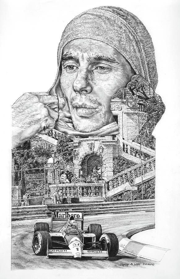 582x900 Pencil Drawing Of Ayrton Senna And Monaco By Gregory Whitt - Ayrton Senna Sketch
