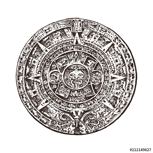 500x500 Vintage Mayan Calendar. Traditional Native Aztec Culture. Ancient - Aztec Calendar Sketch