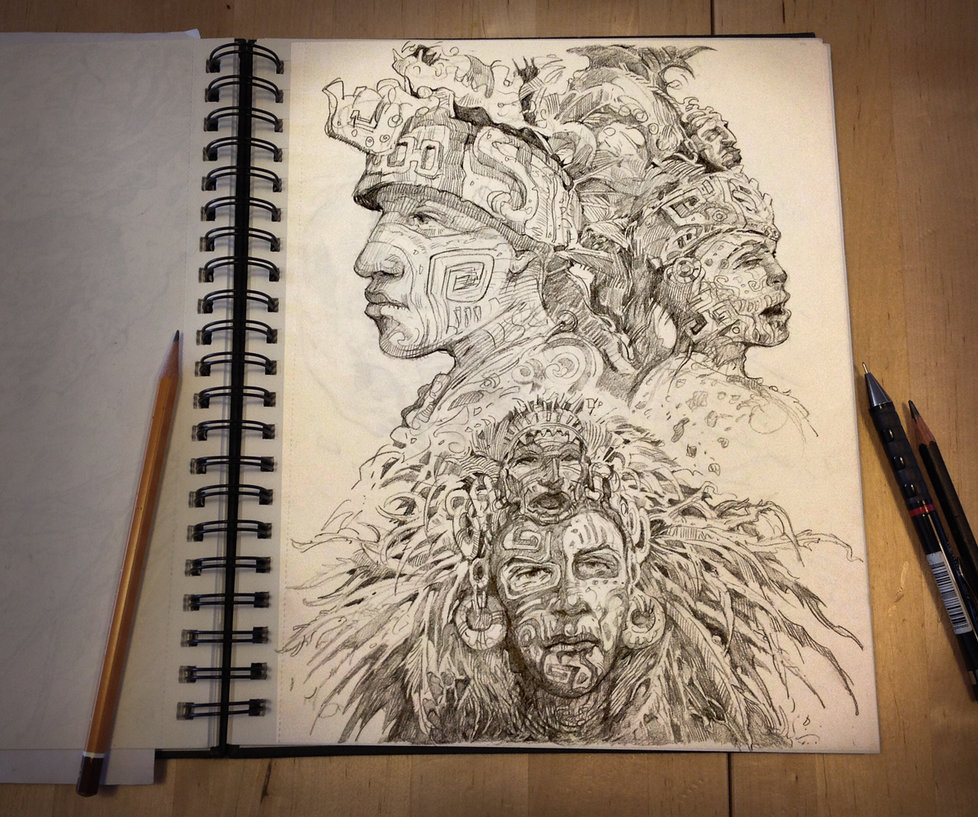 978x817 Aztec Characters By Sabin Boykinov - Aztec Sketches