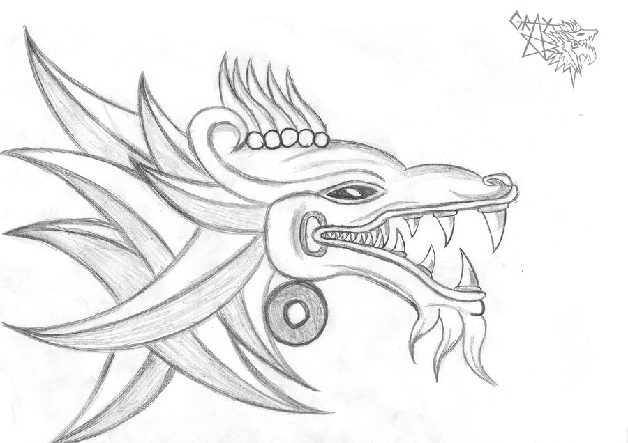 900x636 Aztec Dragon Tattoo Sketch - Aztec Sketches