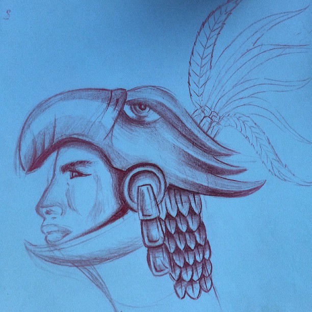 612x612 Aztec Warrior Head Tattoo Sketch - Aztec Warrior Sketch