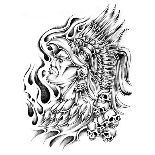 544x544 Aztec Warrior Temporary Tattoo Taintedtats - Aztec Warrior Sketch