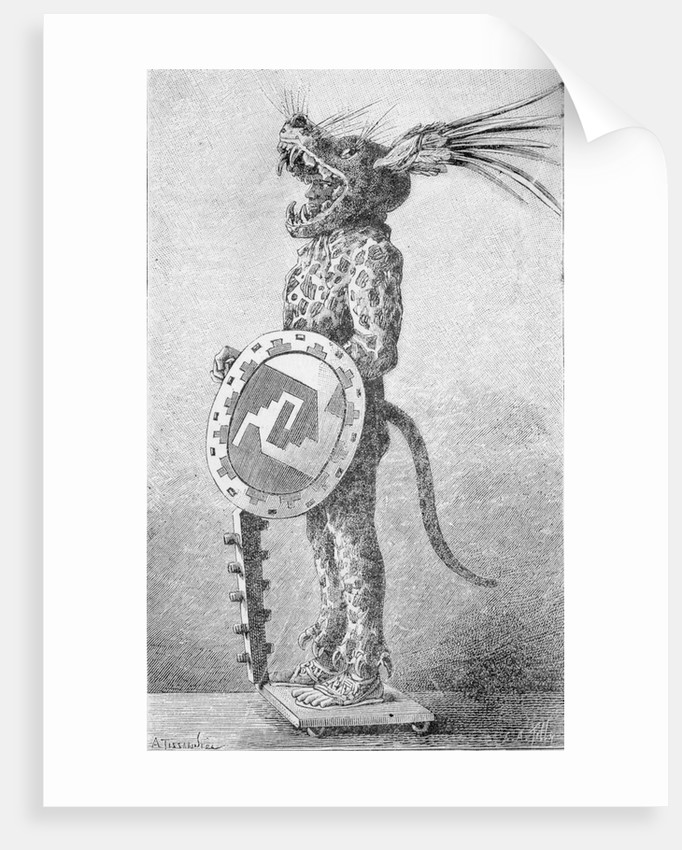 682x850 Profile Drawing Of Aztec Warrior In Costume Posters Amp Prints By Corbis - Aztec Warrior Sketch