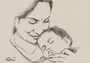 300x210 Mother And Child Pencil Drawings Pencil Sketch Of Baby With Mother - Baby And Mother Sketch