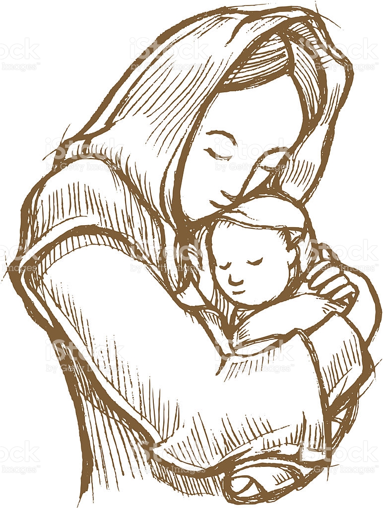 772x1024 Collection Of Mother Holding Baby Drawing High Quality, Free - Baby And Mother Sketch