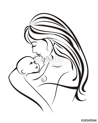 400x500 Mother And Child Concept Sketch In Black Lines Stock Image And - Baby And Mother Sketch
