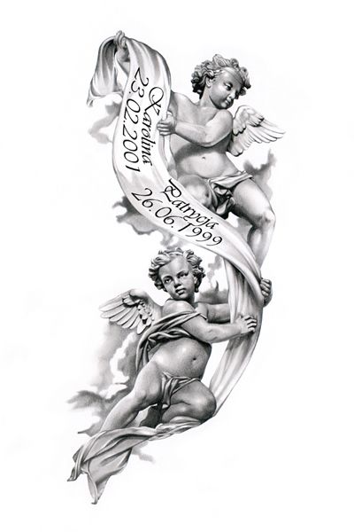 400x600 Collection Of Baby Angel Resting Tattoo Design - Baby Angel Sketch