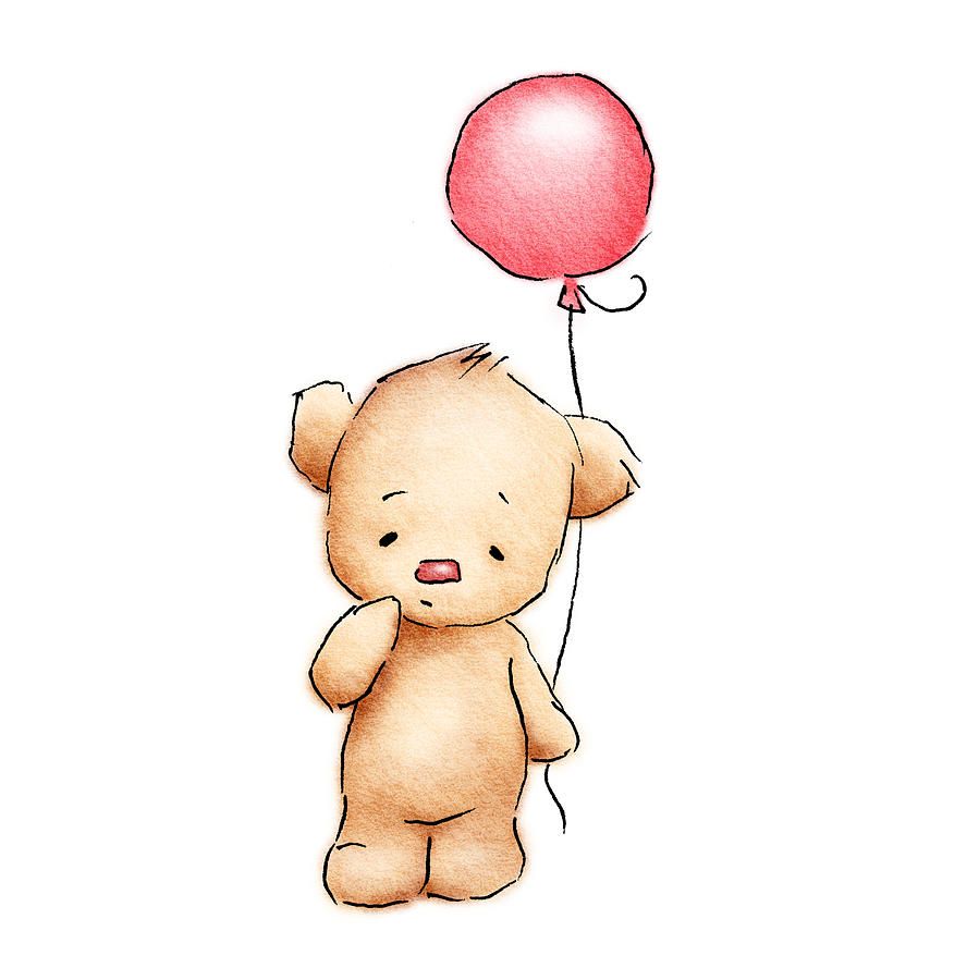 899x900 Baby Bear With Red Balloon Drawing - Baby Bear Sketch