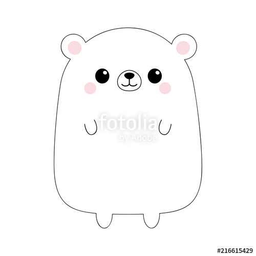 500x500 White Bear Face Head Body. Black Contour Silhouette. Doodle Linear - Baby Body Sketch