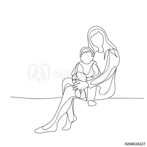 500x499 Vector, Isolated Sketch Mom And Baby Sitting - Baby Body Sketch
