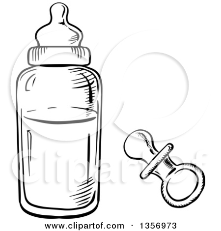450x470 Pacifier Black And White Clipart - Baby Bottle Sketch