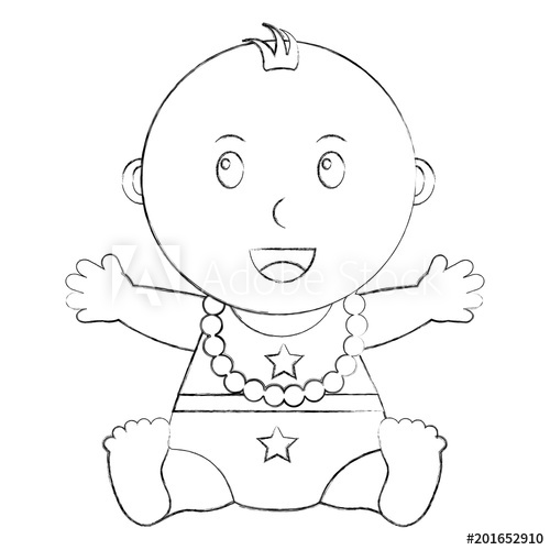 500x500 Cute Little Baby Boy Sitting Happy Vector Illustration Sketch - Baby Boy Sketch