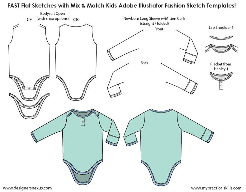 790x615 Kids Illustrator Flat Fashion Sketch Templates - Baby Clothes Sketches