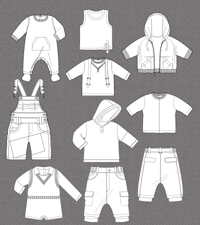 400x450 Set Of Fashion Flats For Baby Boy Kidsfashionvector Cute - Baby Clothes Sketches