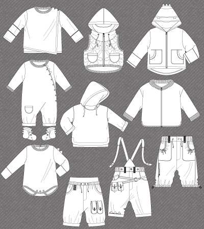 400x450 Set Of Isolated Fashion Flats For Baby Boy Kidsfashionvector - Baby Clothes Sketches