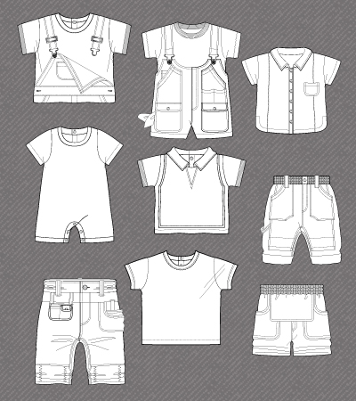 400x450 Baby Boy Set Of Fashion Flats Kidsfashionvector Cute Vector - Baby Clothes Sketches