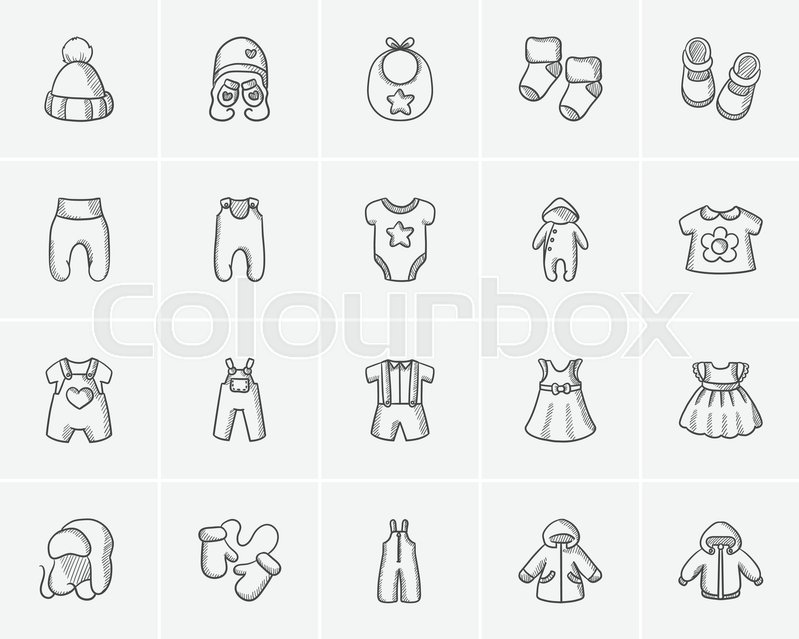 799x639 Baby Clothes Sketch Icon Set For Web, Mobile And Infographics - Baby Clothes Sketches