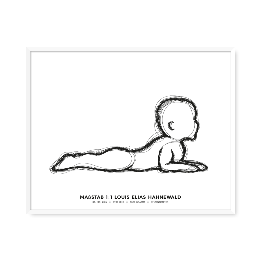 900x900 Babyposter Crawling Sketch Weiss - Baby Crawling Sketch