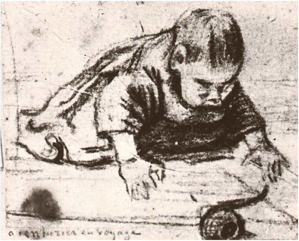 613x493 Baby Crawling By Vincent Van Gogh - Baby Crawling Sketch