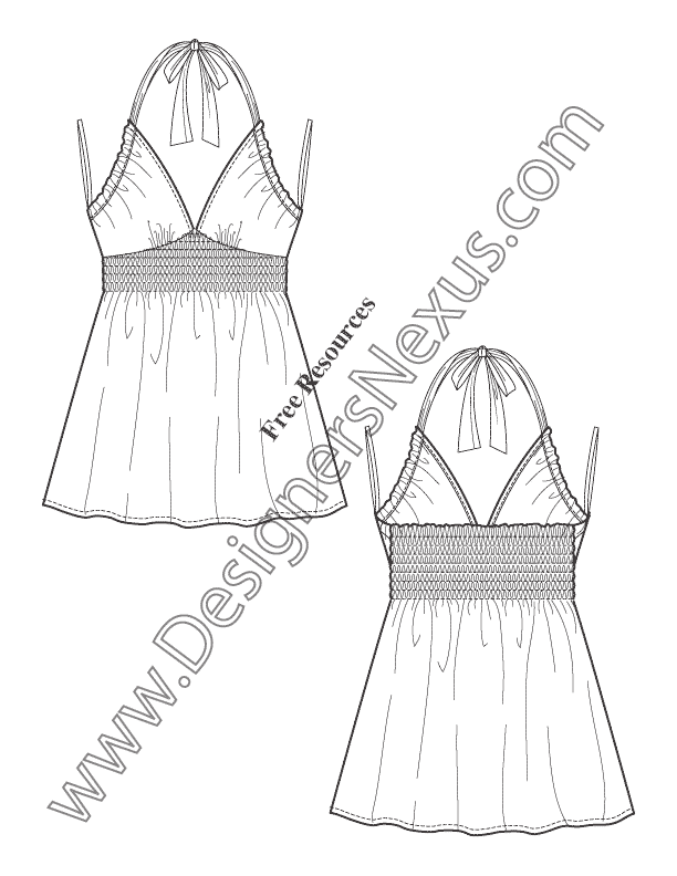 612x792 Sweetheart Baby Doll Halter Top Flat Fashion Sketch Art - Baby Doll Sketch