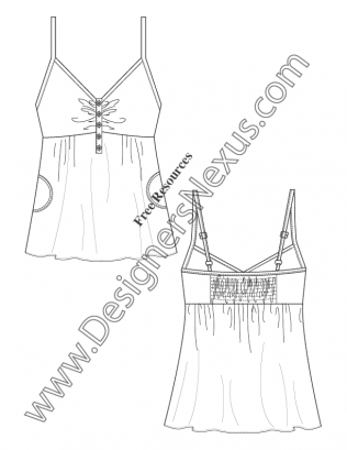 316x409 V74 V Neck Henley Baby Doll Tank Top Flat Fashion Sketch - Baby Doll Sketch
