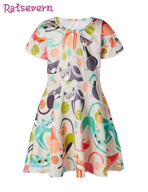 493x640 Cat Cartoon Kids Baby Girls Dress Funny Pattern Costume Dress - Baby Dress Sketch