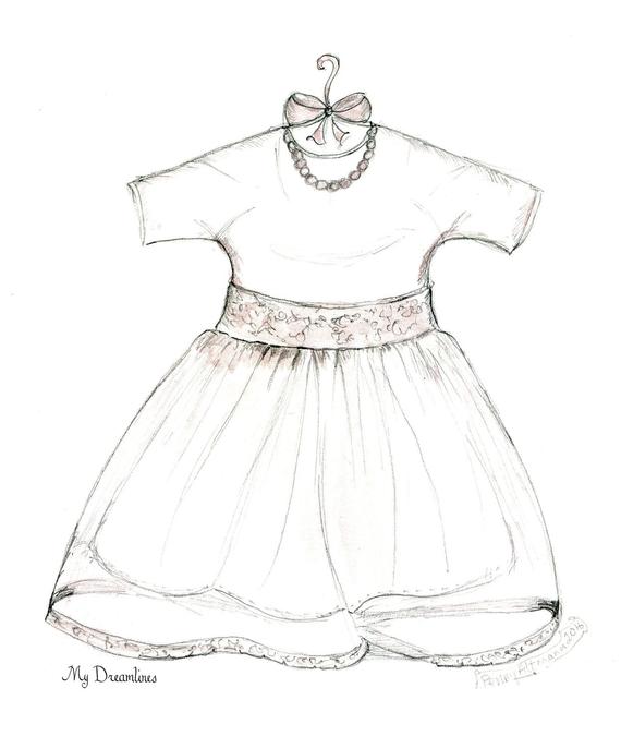 570x686 Christening Gift Baby Gift Christening Gown Gown Sketch Etsy - Baby Dress Sketch