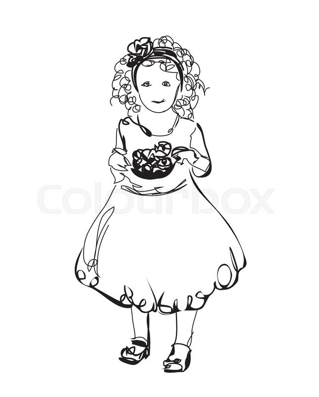 644x800 Little Girl In The Dress. Fashion Baby Sketch Stock Vector - Baby Dress Sketch