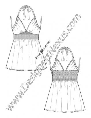 316x409 V39 Sweetheart Baby Doll Halter Top Flat Fashion Sketch - Baby Dress Sketch