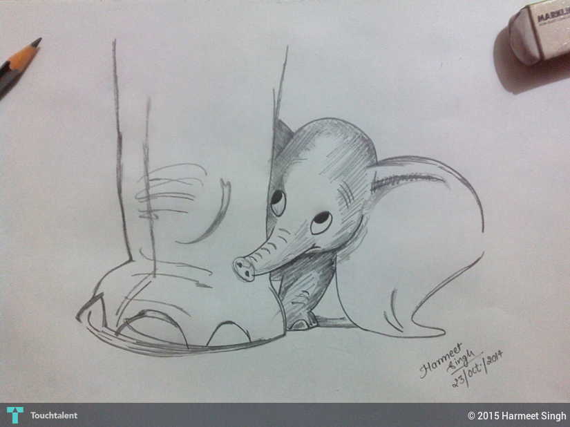 825x618 Shy Baby Elephant [Calf] Touchtalent - Baby Elephant Sketch